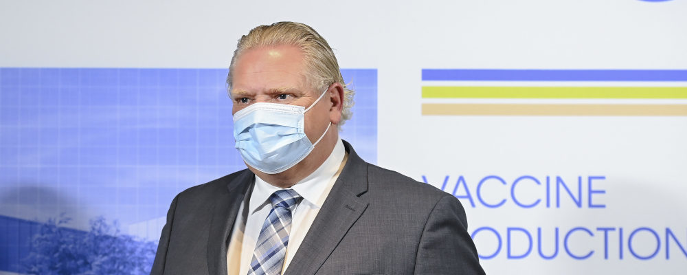 Ontario premier Doug Ford makes announces $925-million in funding to expand Canada's vaccine manufacturing capacity with Sanofi Pasteur Ltd. on March 31, 2021. Nathan Denette/Canadian Press