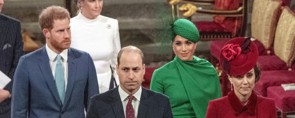 From left, Britain's Prince Harry, Prince William, Meghan Duchess of Sussex and Kate, Duchess of Cambridge leave the annual Commonwealth Service at Westminster Abbey in London. AP photo.