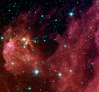 This image from NASA's Spitzer Space Telescope shows infant stars hatching in the head of the hunter constellation, Orion.