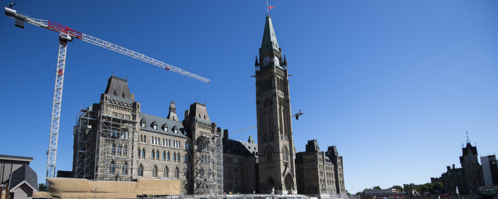 The ground in front of Parliament Hill's Centre Block is excavated for the building of the new welcome centre. Justin Tang/The Canadian Press.