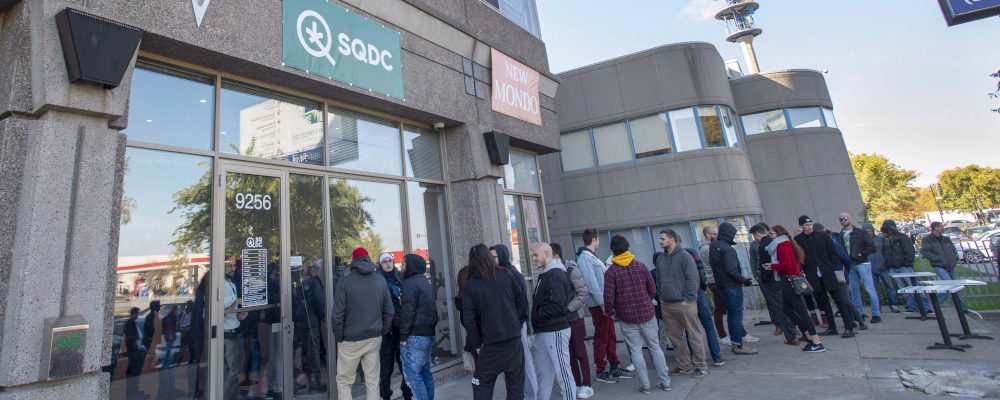Customers lineup at a government cannabis store on Oct. 19, 2018 in Montreal on the third day of the legal cannabis sales in Canada. Ryan Remiorz/The Canadian Press.