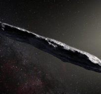 Artist's concept of interstellar object1I/2017 U1 ('Oumuamua) as it passed through the solar system after its discovery in October 2017. Image Credit: European Southern Observatory /M. Kornmesser