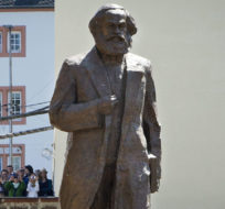 A  bronze statue showing German philosopher Karl Marx was unveiled on occasion of the 200th birthday of Marx in Trier, Germany, Saturday, May 5, 2018. Michael Probst/AP Photo.