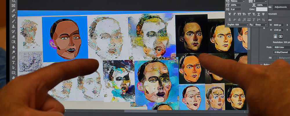 David Hanson shows the Sophia's digital artwork on a laptop at his studio in Hong Kong on March 29, 2021. Sophia is a robot of many talents — she speaks, jokes, sings and even makes art. In March, she caused a stir in the art world when a digital work she created as part of a collaboration was sold at an auction for $688,888 in the form of a non-fungible token (NFT). Vincent Yu/AP Photo.
