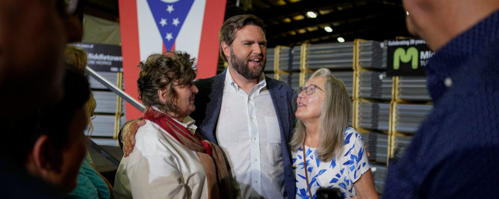JD Vance, the venture capitalist and author of "Hillbilly Elegy," speaks with supporters following a rally on Thursday, July 1, 2021, in Middletown, Ohio, where he announced he is joining the crowded Republican race for the Ohio U.S. Senate seat being left by Rob Portman. Jeff Dean/AP Photo.