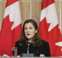Minister of Finance and Deputy Prime Minister Chrystia Freeland holds a press conference in Ottawa on Wednesday, Nov. 24, 2021. Sean Kilpatrick/The Canadian Press.