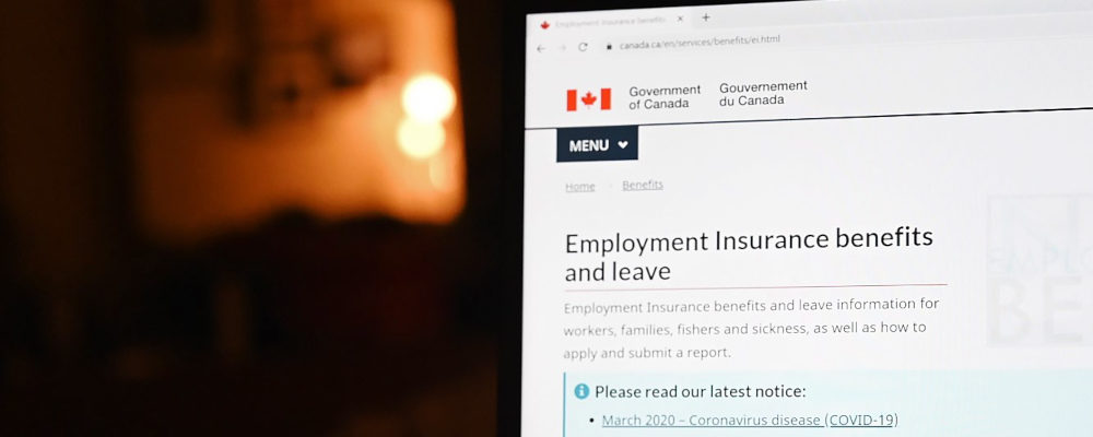 The employment insurance section of the Government of Canada website is shown on a laptop in Toronto on April 4, 2020. Jesse Johnston/THE CANDIAN PRESS.