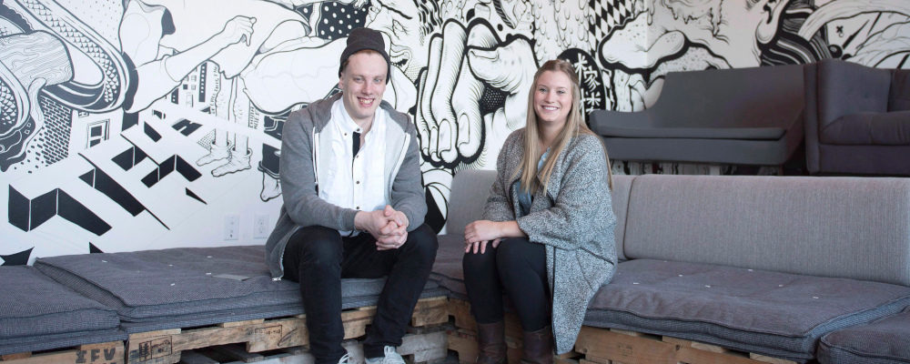 Shopify's Harry Brundage (left) and Anna Lambert are shown at Shopify's offices, Friday, March 18, 2016 in Ottawa. Justin Tang/The Canadian Press. 