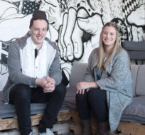Shopify's Harry Brundage (left) and Anna Lambert are shown at Shopify's offices, Friday, March 18, 2016 in Ottawa. Justin Tang/The Canadian Press. 