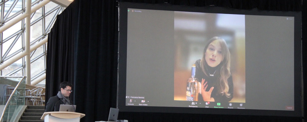Photo from the Italian Trade Commission's annual grand tasting in Toronto, where winemakers participated in the event via Zoom. Credit: Malcolm Jolley.