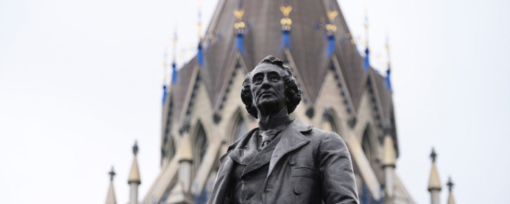 A statue of former Canadian Prime Minister Sir John A. Macdonald is pictured on Parliament Hill in Ottawa on Thursday, June 3, 2021. Sean Kilpatrick/The Canadian Press. 