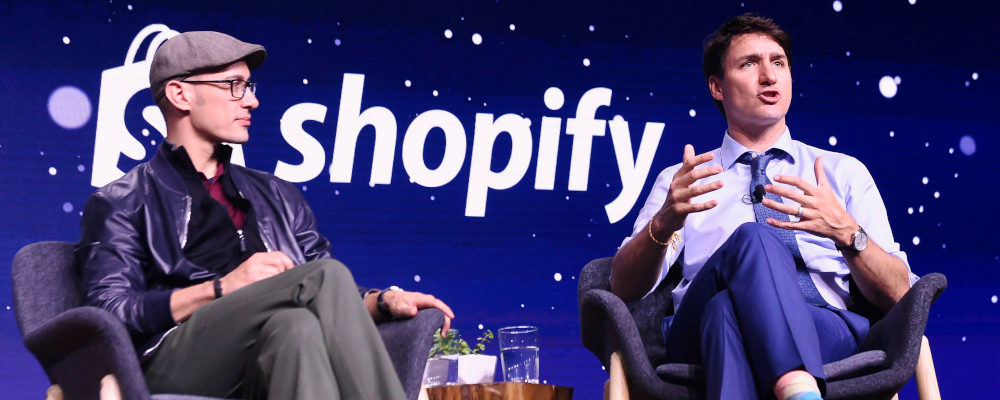 Prime Minister Justin Trudeau participates in an armchair discussion with Shopify CEO Tobias Lutke in Toronto on Tuesday, May 8, 2018. Nathan Denette/The Canadian Press.