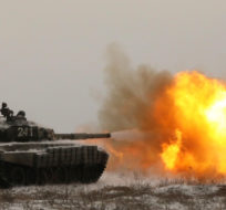 A Russian tank T-72B3 fires as troops take part in drills at the Kadamovskiy firing range in the Rostov region in southern Russia, on Jan. 12, 2022. The failure of last week's high-stakes diplomatic meetings to resolve escalating tensions over Ukraine has put Russia, the United States and its European allies in uncharted post-Cold War territory. AP Photo.