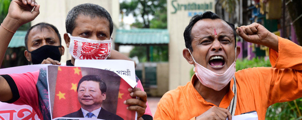 Indian demonstrators shout slogans and call for boycott of Chinese products during a demonstration in Gauhati, India, Thursday, June 18, 2020. Twenty Indian troops who were killed in the clash Monday night that was the deadliest conflict between the sides in 45 years. India on Thursday cautioned China against making "exaggerated and untenable claims" to the Galvan Valley area even as both nations tried to end a standoff in the high Himalayan region where their armies engaged in a deadly clash. Anupam Nath/AP Photo.