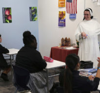 Sister Regina Ann Tonn teaches a religion class at the St. John Paul II Catholic School in Phoenix, Ariz., on Feb. 26, 2020. Dario Lopez-MIlls/AP Photo.