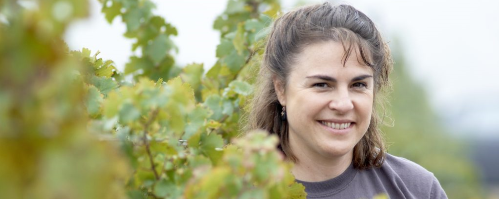 Canadian wine pioneer Ann Sperling poses for a photo in a vineyard. Credit: Southbrook Vineyards.