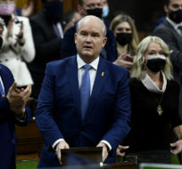 Conservative Leader Erin O'Toole rises during Question Period in the House of Commons on Parliament Hill in Ottawa on Monday, Jan. 31, 2022. Justin Tang/The Canadian Press.