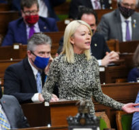 Conservative interim leader Candice Bergen rises during question period in the House of Commons on Parliament Hill in Ottawa on Tuesday, March 1, 2022. Sean Kilpatrick/The Canadian Press.