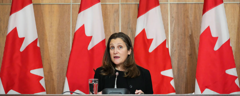Minister of Finance and Deputy Prime Minister Chrystia Freeland holds a press conference in Ottawa on Wednesday, Nov. 24, 2021. Sean Kilpatrick/The Canadian Press.