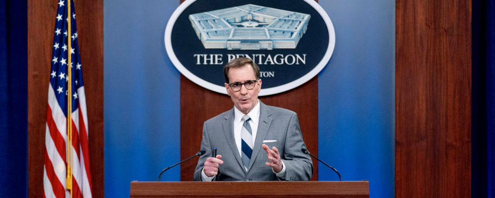 Pentagon spokesman John Kirby speaks during a briefing at the Pentagon in Washington, Wednesday, Feb. 9, 2022. Andrew Harnik/AP Photo.