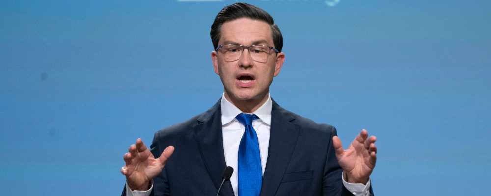 Conservative leadership candidate Pierre Poilievre delivers remarks during a debate at the Canada Strong and Free Network conference, in Ottawa, Thursday, May 5, 2022. Adrian Wyld/The Canadian Press.