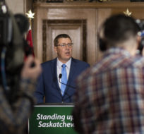 Premier Scott Moe speaks after Saskatchewan's Court of Appeal ruled in a split decision that a federally imposed carbon tax is constitutional during a press conference at the Legislative Building in Regina on Friday May 3, 2019. Michael Bell/The Canadian Press.