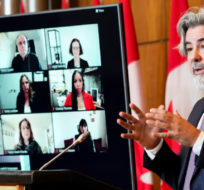 Minister of Canadian Heritage, Pablo Rodriguez announces a new expert advisory group on online safety as a next step in developing legislation to address harmful online content during a press conference in Ottawa on Wednesday, March 30, 2022. Sean Kilpatrick/The Canadian Press.
