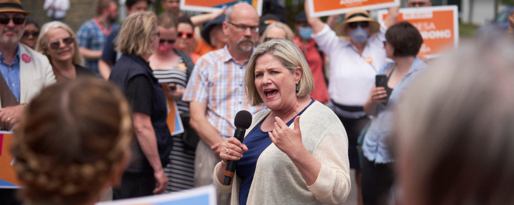 Ontario NDP leader Andrea Horwath speaks during a campaign rally in London, Ont. on Sunday, May 29, 2022. Geoff Robins/The Canadian Press.