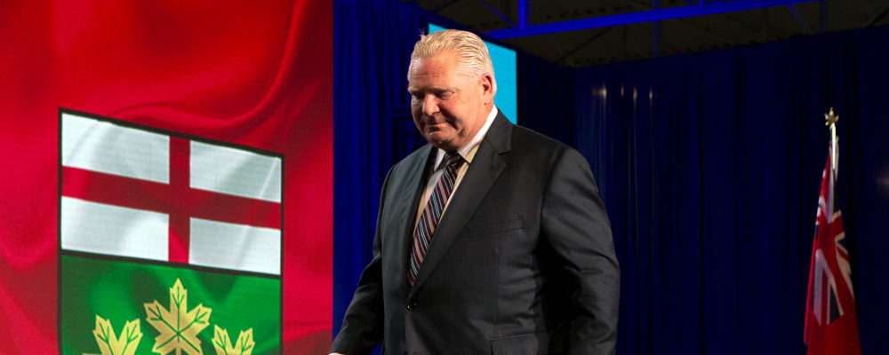 Ontario Premier Doug Ford leaves the stage following a news conference in Toronto, on Friday, June 3, 2022, after winning the provincial election. Chris Young/The Canadian Press.