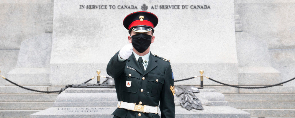 Members of the Canadian Forces perform sentry duty at the National War Memorial Monday July 13, 2020 in Ottawa. Adrian Wyld/The Canadian Press.