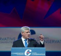 Former prime minister Stephen Harper addresses the Conservative Party of Canada convention in Vancouver, Thursday, May 26, 2016. Jonathan Hayward/The Canadian Press.