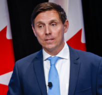 Patrick Brown gestures at the Conservative Party of Canada English leadership debate in Edmonton, Alta., Wednesday, May 11, 2022. Jeff McIntosh/The Canadian Press.