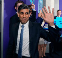 British Conservative Party member Rishi Sunak, centre, launches his campaign for the Conservative Party leadership, in London, Tuesday, July 12, 2022. Alberto Pezzali/AP Photo.