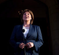 Former British Columbia Premier Christy Clark gives a statement outside Government House in Victoria, B.C., on June 29, 2017. Darryl Dyck/The Canadian Press.