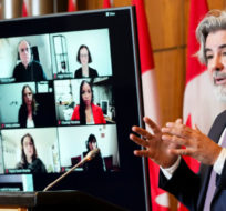 Minister of Canadian Heritage, Pablo Rodriguez announces a new expert advisory group on online safety as a next step in developing legislation to address harmful online content during a press conference in Ottawa on Wednesday, March 30, 2022. Sean Kilpatrick/The Canadian Press. 