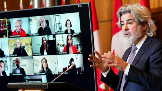 Minister of Canadian Heritage, Pablo Rodriguez announces a new expert advisory group on online safety as a next step in developing legislation to address harmful online content during a press conference in Ottawa on Wednesday, March 30, 2022. Sean Kilpatrick/The Canadian Press. 