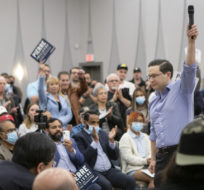 Federal Conservative leadership candidate Pierre Poilievre holds a campaign rally in Toronto on April 30, 2022. Chris Young/The Canadian Press.