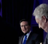 Candidates Roman Baber, left, Pierre Poilievre and Jean Charest, right, take part in the French language Conservative Leadership debate Wednesday, May 25, 2022  in Laval, Que. Ryan Remiorz/The Canadian Press. 