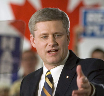 Conservative Party leader Stephen Harper delivers his speech to supporters at a campaign rally in Winnipeg, Manitoba on Oct. 9,  2008. Tom Hanson/The Canadian Press.