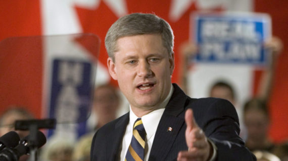 Conservative Party leader Stephen Harper delivers his speech to supporters at a campaign rally in Winnipeg, Manitoba on Oct. 9,  2008. Tom Hanson/The Canadian Press.