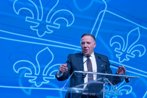 Coalition Avenir Quebec Leader Francois Legault addresses a luncheon at the Quebec Union of Municipalities convention in Montreal, Friday, Sept. 16, 2022. Paul Chiasson/The Canadian Press. 