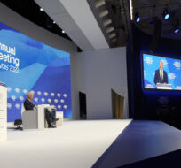 German chancellor Olaf Scholz speaks at the World Economic Forum in Davos, Switzerland on May 26, 2022. Markus Schreiber/AP Photo.