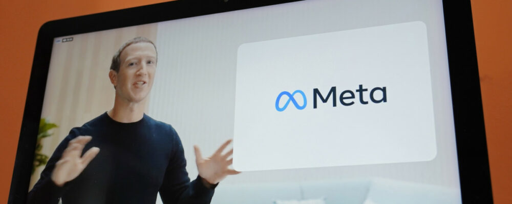 Seen on the screen of a device in Sausalito, Calif., Facebook CEO Mark Zuckerberg announces the company's new name, Meta, during a virtual event on Thursday, Oct. 28, 2021. Eric Risberg/AP Photo.