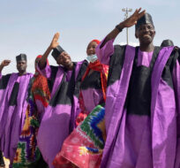 People dance for United Nations Secretary-General Antonio Guterres upon his arrival in Maiduguri, Nigeria, Tuesday, May 3, 2022. Chinedu Asadu/AP Photo.