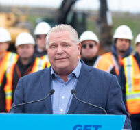 Ontario Premier Doug Ford talks to the media on a construction site in Brampton, Ont., on Wednesday, May 4, 2022. Chris Young/The Canadian Press.