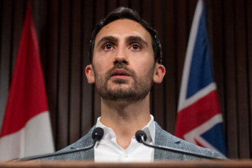 Stephen Lecce, Minister of Education for Ontario makes an announcement in Toronto on January 12, 2022. Nathan Denette/The Canadian Press.