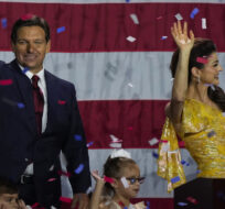 Incumbent Florida Republican Gov. Ron DeSantis, his wife Casey and their children on stage in Tampa, Fla., on Nov. 8, 2022. Rebecca Blackwell/AP Photo.