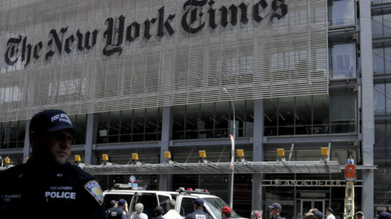 New York Police officers outside of the New York Times building in New York. Julio Cortez/AP Photo.