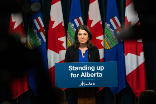 Alberta Premier Danielle Smith speaks at a press conference after the Speech from the Throne in Edmonton, on Tuesday, November 29, 2022. Jason Franson/The Canadian Press.