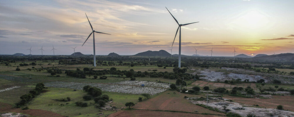A windmill farm works as the sun sets in Anantapur district, Andhra Pradesh, India, Wednesday, Sept 14, 2022. Rafiq Maqbool/AP Photo.
